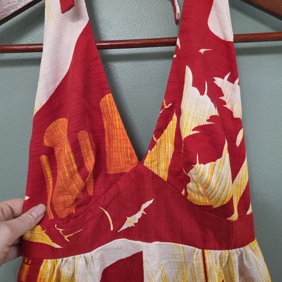 Vintage 70s Hukilau Fashions Elegant Red Halter Dress Art To Wear‎ Size XS Rare - Picture 3 of 16